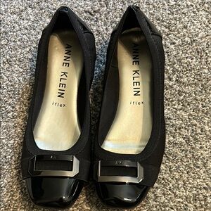 Anne Klein Black Quilted Flats with Buckle Detail